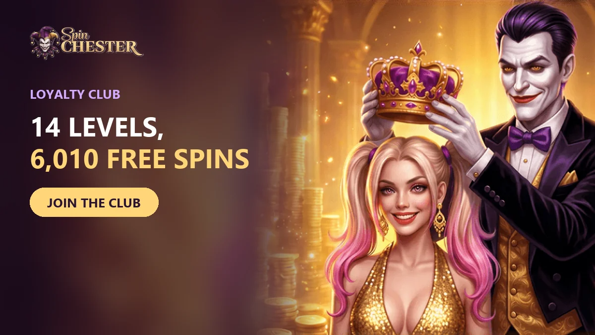 7 joker crowning a blonde host among stacks of gold coins